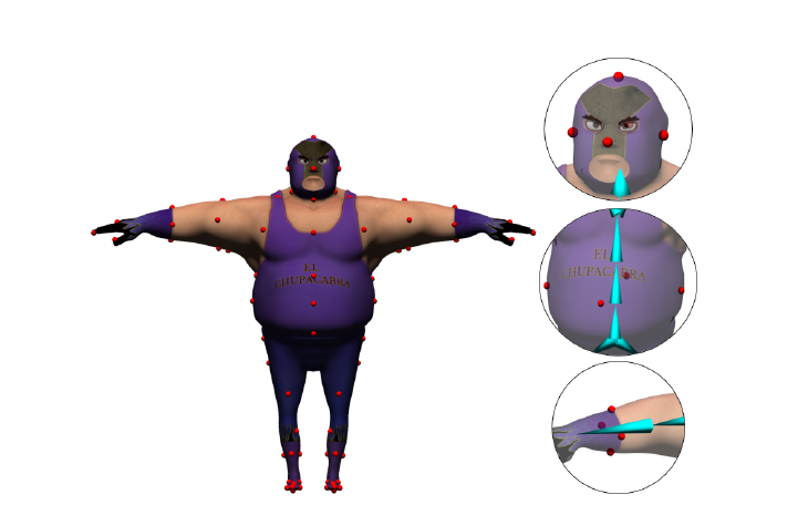 Anchor positions (red points) automatically extracted on a stylized character
